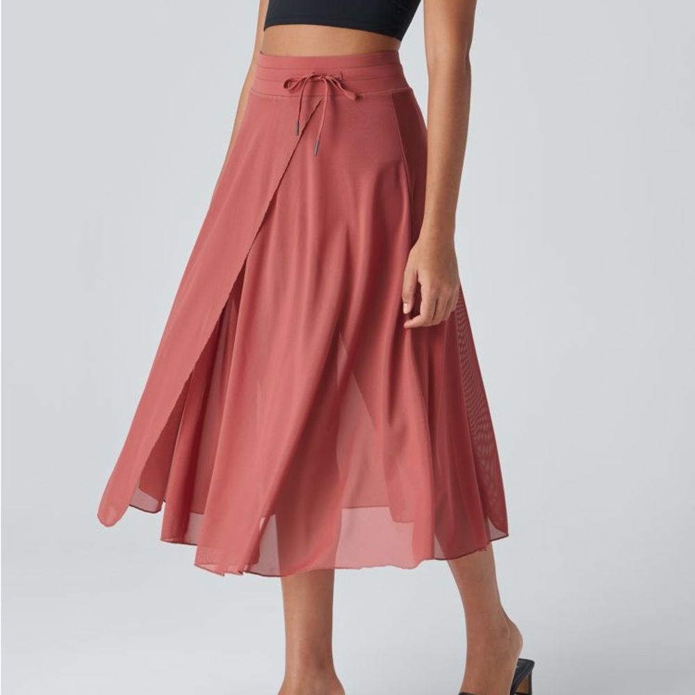 🆕NWT HALARA  High Waisted Drawstring Contrast Mesh Flowy Midi Flare Casual Skirt - Picture 5 of 10